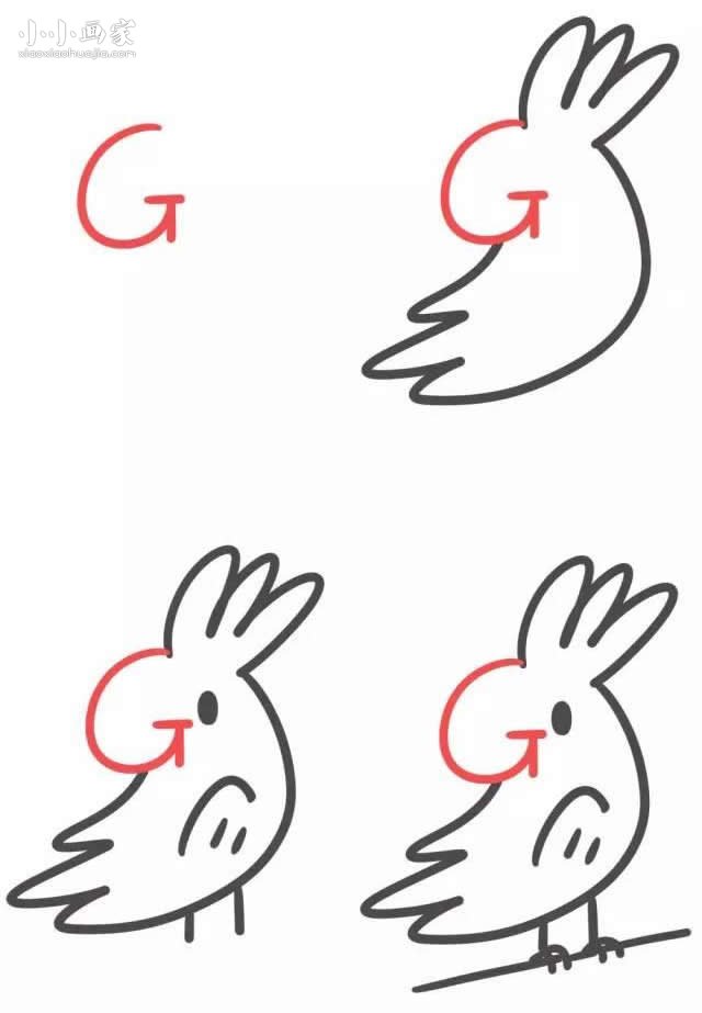 字母G简笔画鹦鹉的画法图片步骤步骤1