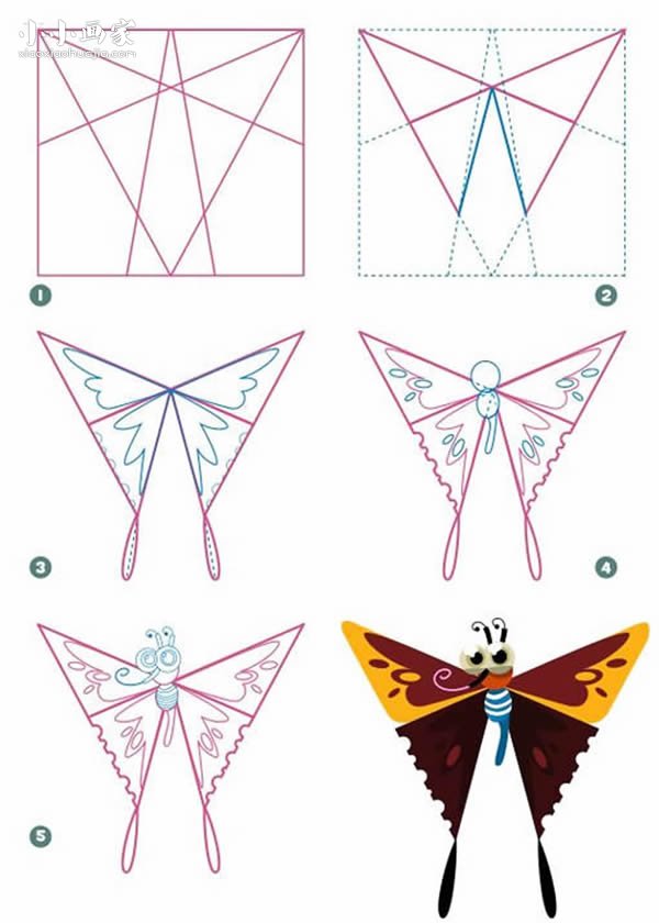 绘本故事彩色蝴蝶简笔画画法图片步骤