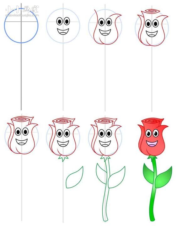 卡通玫瑰花简笔画画法图片步骤步骤1