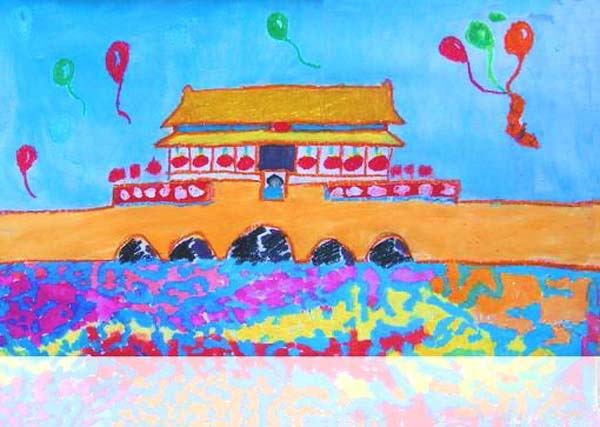 小学一年级天安门儿童水彩画图片步骤1