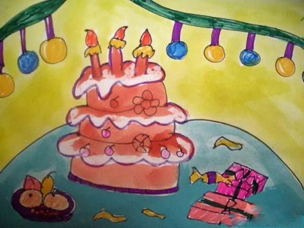 获奖生日蛋糕儿童水粉画比赛作品图片步骤1