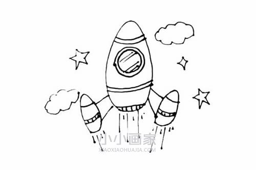 升空的宇宙飞船简笔画画法图片步骤步骤8