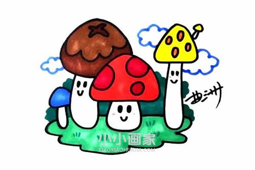 长在森林里的蘑菇简笔画画法图片步骤步骤1