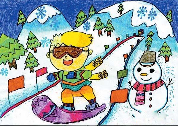幼儿冬天滑雪图片儿童画作品欣赏步骤1