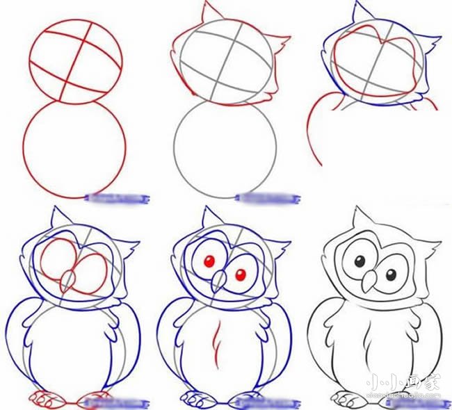 绘本故事好奇的猫头鹰简笔画画法图片步骤