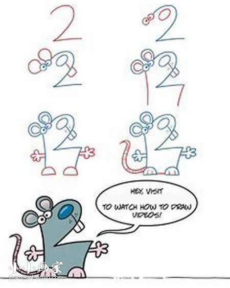 数字2简笔画卡通老鼠的画法图片步骤步骤1