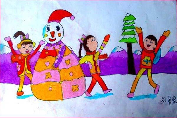 幼儿园关于冬天景色儿童画作品图片步骤1