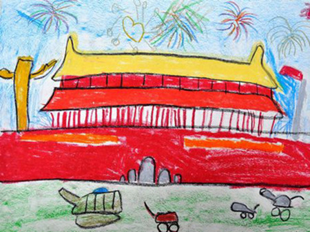 美丽的天安门城楼儿童画图片作品欣赏步骤1
