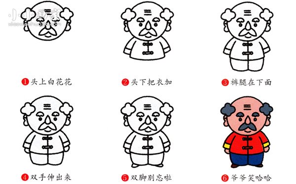 绘本故事威严的爷爷简笔画画法图片步骤