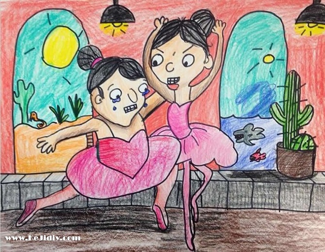 小女孩跳芭蕾舞儿童画画作品图片教程