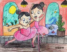 小女孩跳芭蕾舞儿童画画作品图片教程