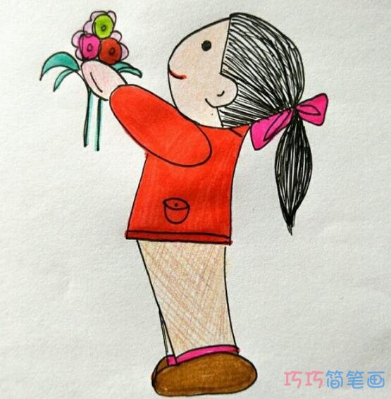 绘本故事小女孩给老师献鲜花儿童画图片 教师节的画图片