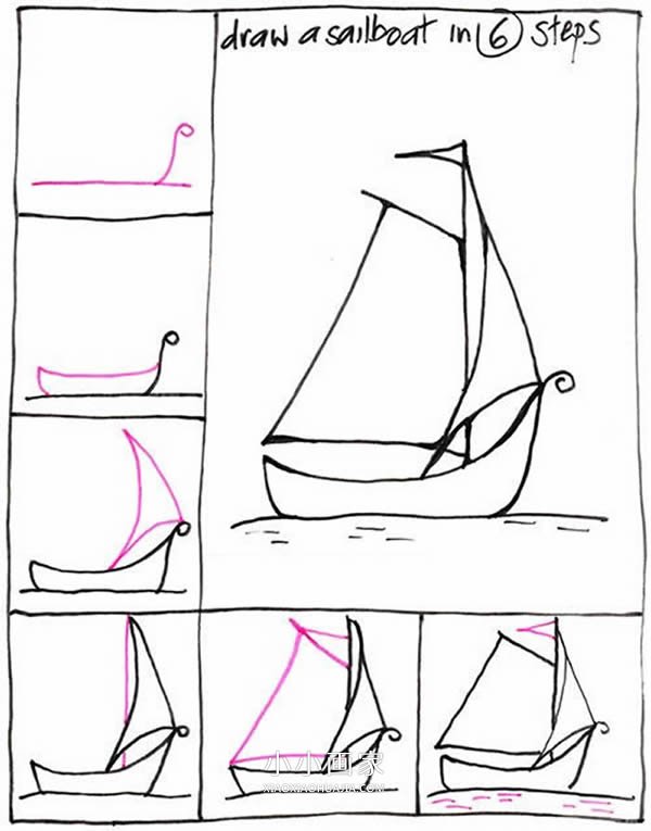 绘本故事海上航行帆船简笔画画法图片步骤