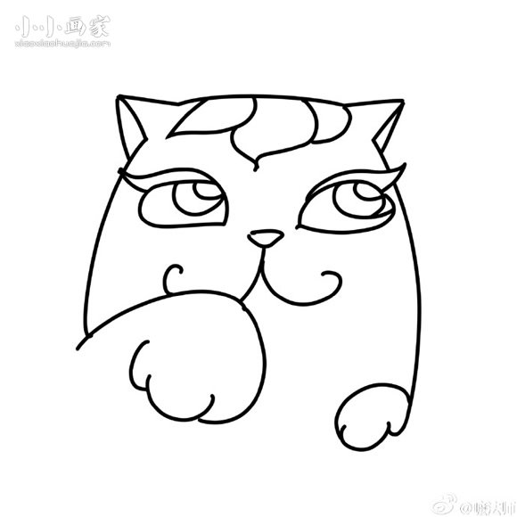 彩色偷笑的猫咪简笔画画法图片步骤步骤6