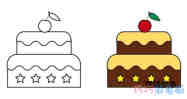 双层奶油生日蛋糕怎么画涂颜色漂亮