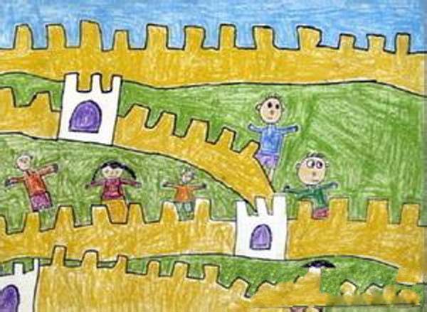 幼儿小班登万里长城儿童画作品图片大全步骤2
