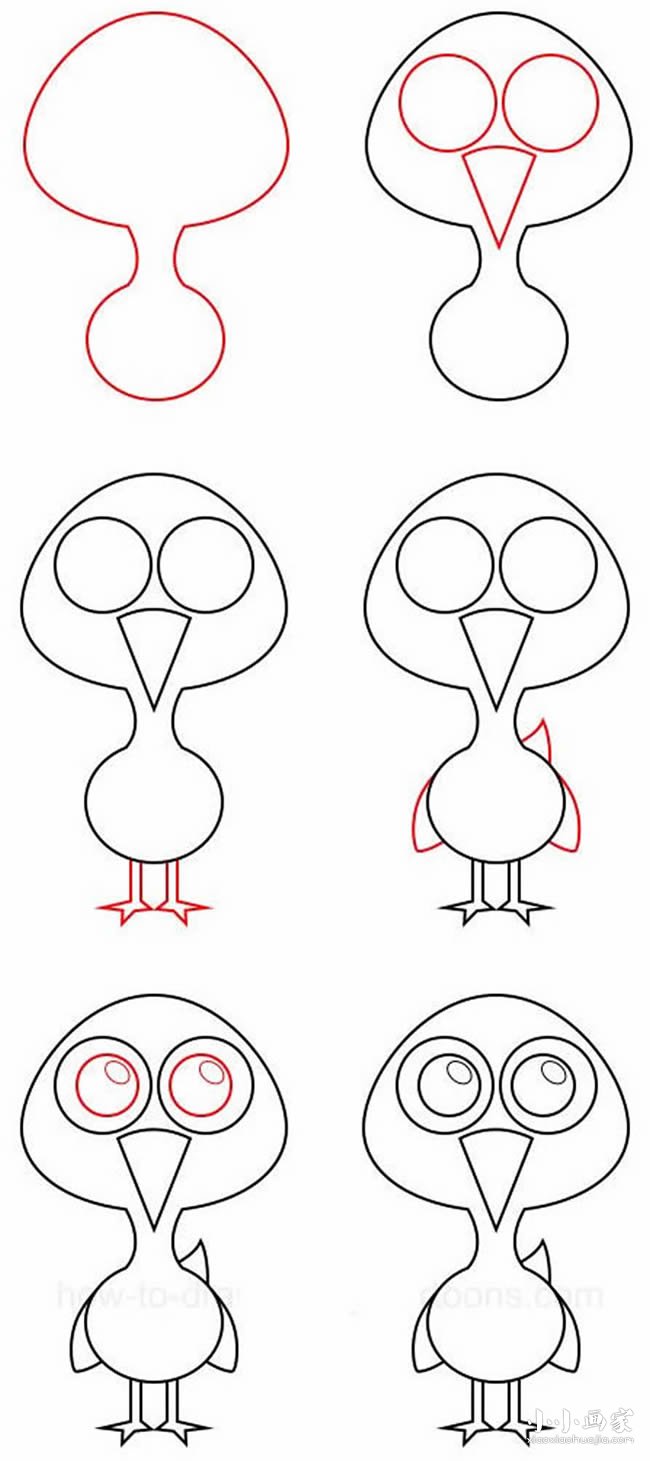 站立的小鸟卡通简笔画画法图片步骤