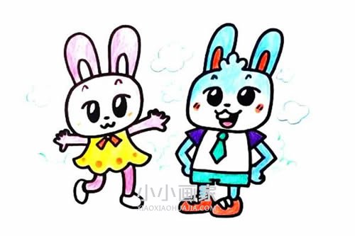 小女孩和兔子简笔画图片