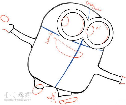 玩毛绒玩具的小黄人简笔画画法图片步骤步骤4