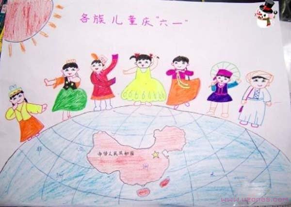 手绘各族儿童庆祝六一儿童节彩铅画作品图片步骤1