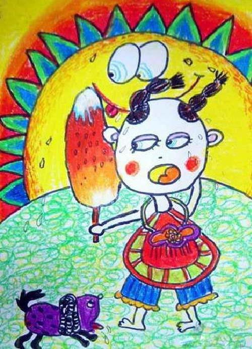 小女孩爱吃冰淇淋夏天儿童画卡通图片步骤1