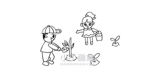 五一劳动节种树简笔画画法图片步骤步骤6