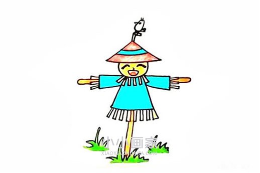 彩色稻草人简笔画画法图片步骤步骤1