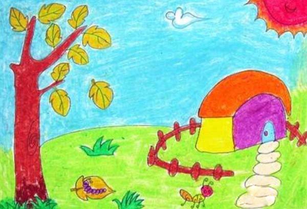 幼儿秋天落叶景象美术绘画作品图片步骤1