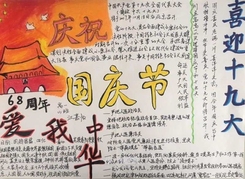 中学生庆祝国庆节手抄报图片精美漂亮步骤6