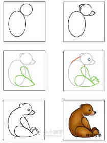 坐姿的小熊简笔画画法图片步骤