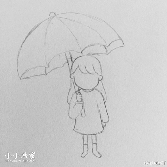 雨天打伞的小女孩简笔画画法图片步骤步骤6