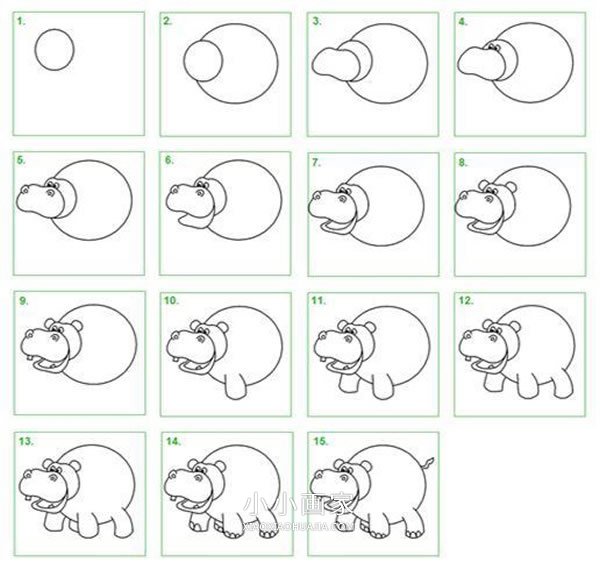 绘本故事卡通河马简笔画画法图片步骤