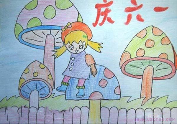 "快乐的小女孩"庆祝六一儿童节蜡笔画作品步骤1