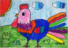 绘本故事美丽的公鸡儿童画蜡笔画