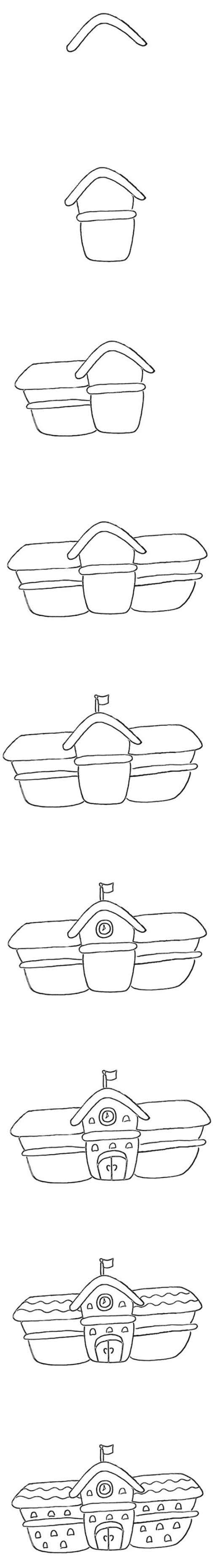 建筑物学校房子教学楼简笔画怎么画步骤教程简单好看步骤1