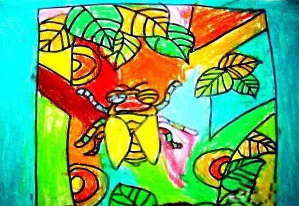 关于蝉夏天儿童画作品彩色图片步骤1
