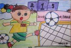 踢足球的小男孩儿童画画作品图片教程