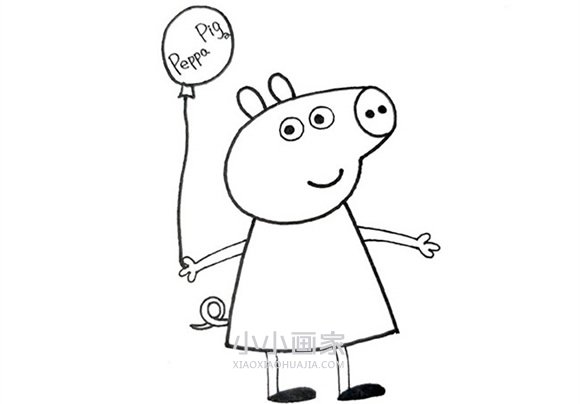拿气球的小猪佩奇简笔画画法图片步骤步骤6