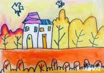 金色的秋天美丽景象儿童画作品欣赏步骤1