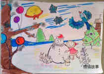 绘本故事参赛儿童蜡笔画作品欣赏:冬天来了