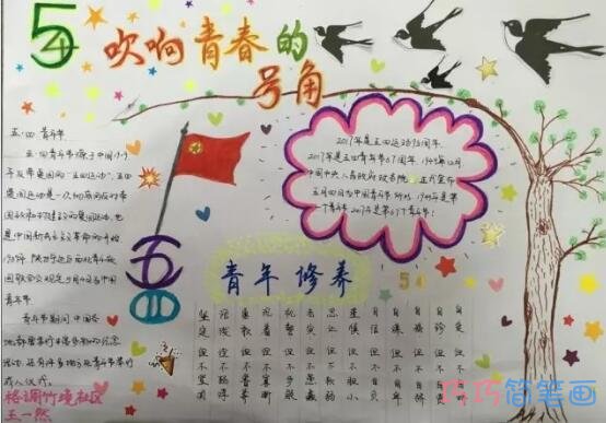奏响青春的旋律传承五四精神手抄报简单漂亮小学生步骤1