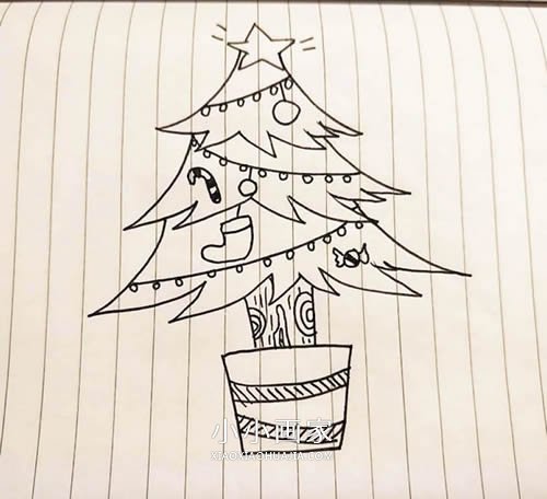 绘本故事黑白圣诞树简笔画画法图片步骤