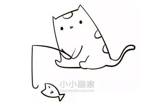 小猫钓鱼简笔画画法图片步骤步骤6