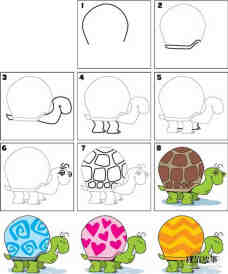 彩色的卡通乌龟简笔画画法图片步骤