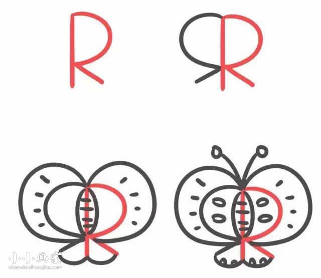 绘本故事字母R简笔画蝴蝶的画法图片步骤
