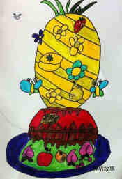 绘本故事可爱菠萝水果生日蛋糕儿童画作品图片