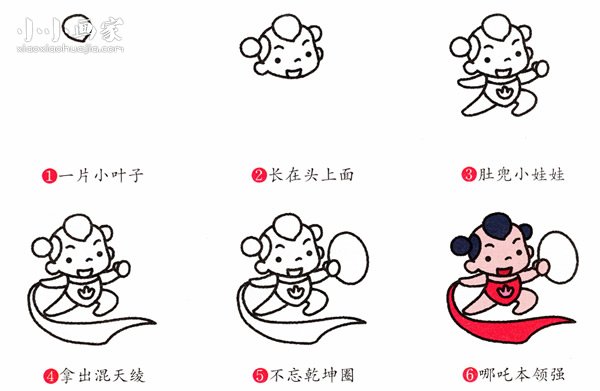 绘本故事彩色哪吒简笔画画法图片步骤