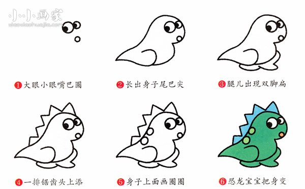 绘本故事彩色恐龙宝宝简笔画画法图片步骤
