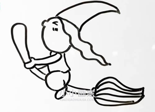 绘本故事坐扫把飞行的小女巫简笔画画法图片步骤