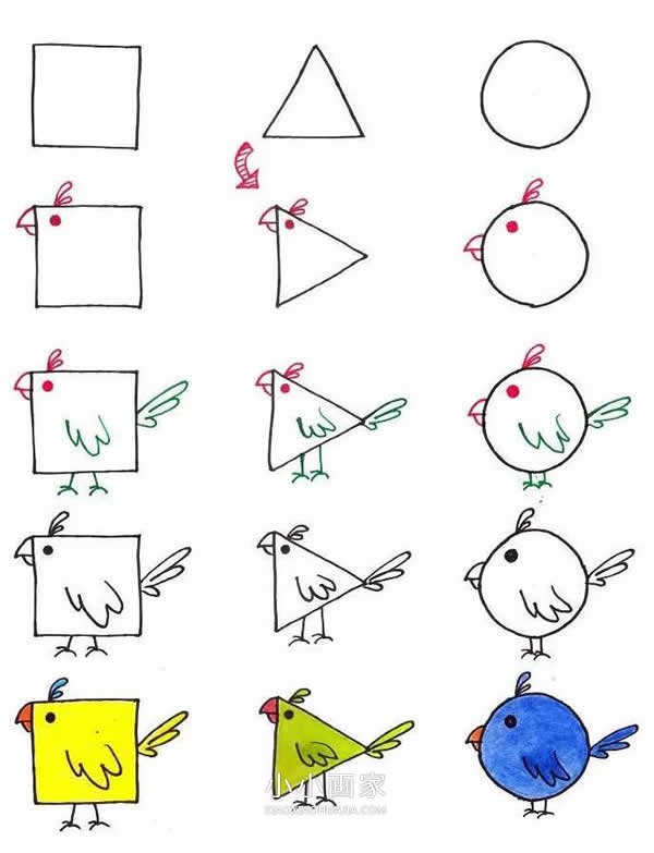 几何图形简笔画卡通小动物画法图片步骤步骤2